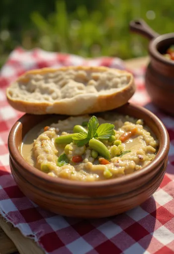 Haleem zöldségekkel tálalva, gazdag, sűrű és fűszeres étel
