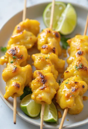 Kókuszos satay, grillezett csirke nyársak friss zöldségekkel