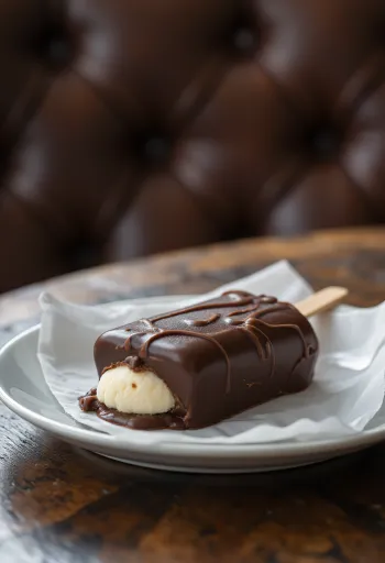 Házi Magnum Classic jégkrém, roppanós csokoládébevonattal, rusztikus háttérrel tálalva