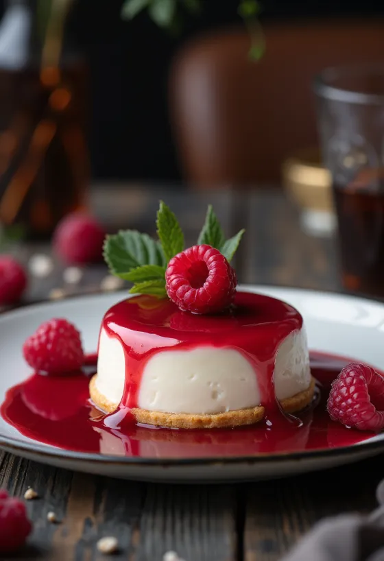 Málnás panna cotta torta gyümölcsös díszítéssel