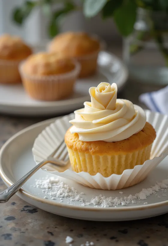 Marcipános cupcake tálalva
