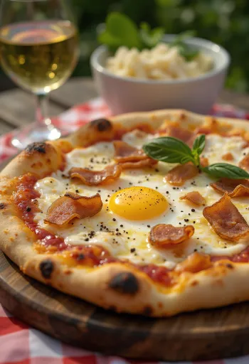 Pizza Carbonara guancialéval és tojással