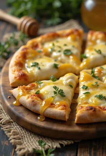 Quattro Formaggi pizza mézzel tálalva