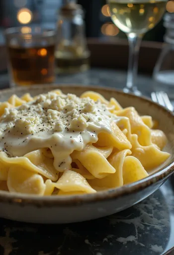 Tejszínes gorgonzola mártás tálalva