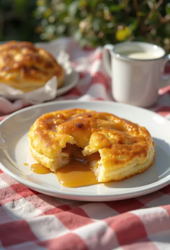 Karamellkrémmel töltött æbleskiver aranybarnára sütve, porcukorral meghintve