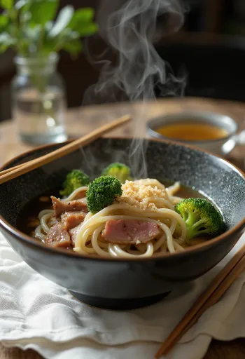 Beef udon frissen tálalva, gazdag szójaszószban sült marhahússal, zöldségekkel és tojással