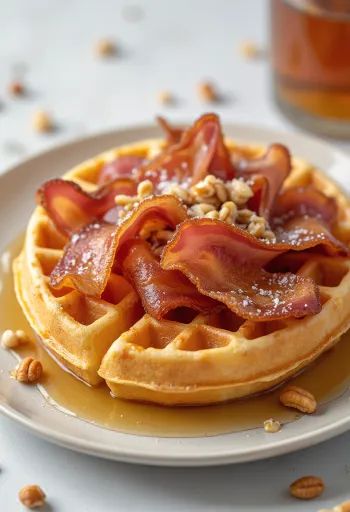 Belga-amerikai gofri juharsziruppal és baconnel