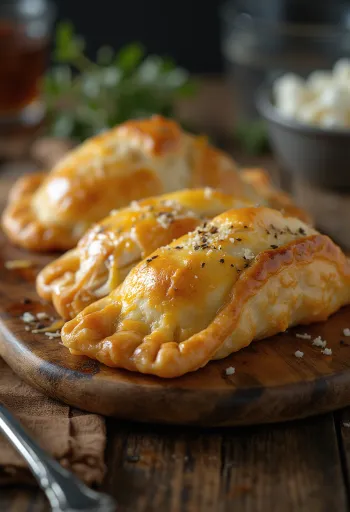 Csirkés empanada félbevágva, szaftos töltelékkel
