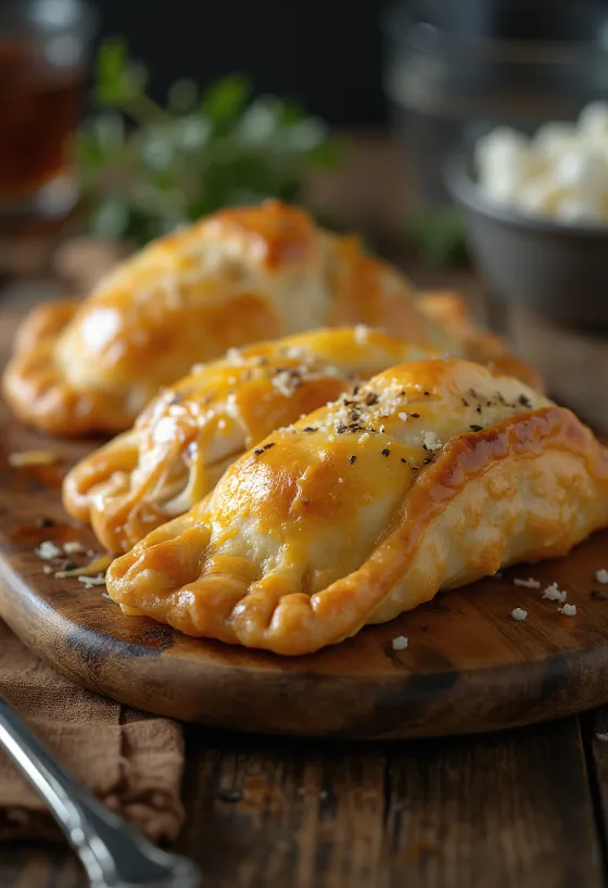 Csirkés empanada félbevágva, szaftos töltelékkel