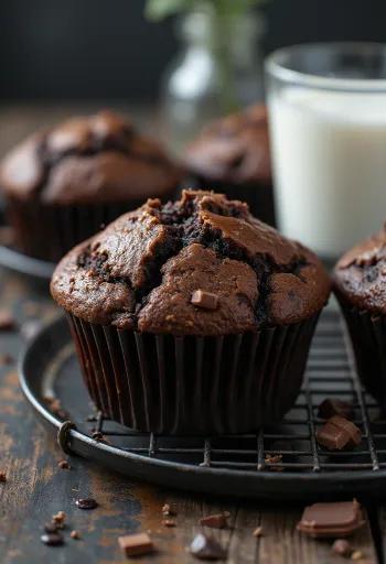 Csokis muffin puha tésztával, olvadt csokoládédarabokkal a belsejében