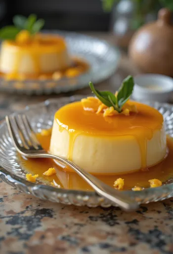 Flan narancsos változatban, tálalva
