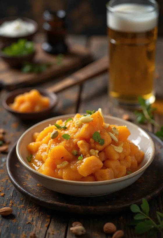 Gajar ka halwa tejjel, friss sárgarépával, tejszerű szószban, frissen tálalva
