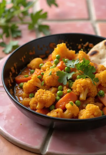 Karahi zöldségekkel, friss korianderrel tálalva