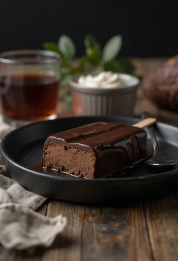 Házi Magnum Double Chocolate jégkrém dupla csokoládéval bevonva, rusztikus háttéren tálalva