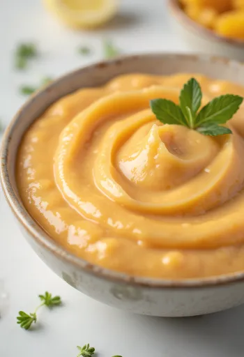 Mangós-lime-os tahini szósz tálalva