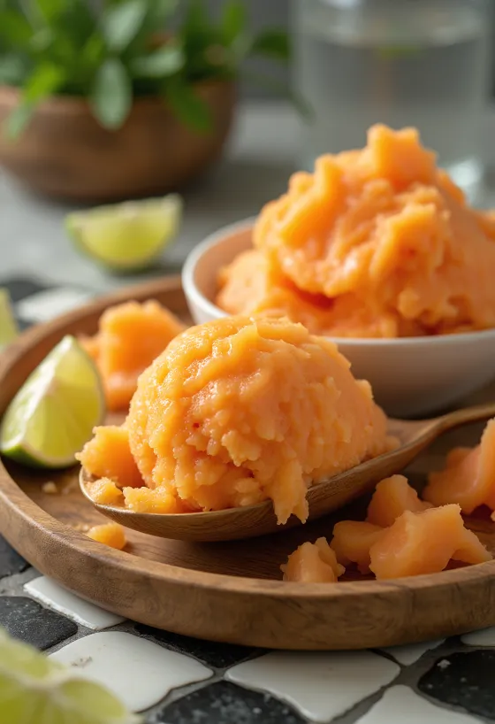 Papaya sorbet házi készítésű frissítő desszert