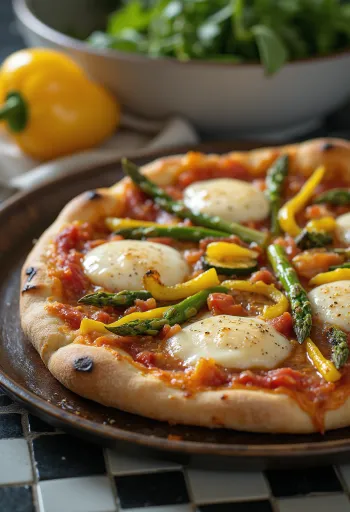 Pizza Primavera tavaszi zöldségekkel és bazsalikommal