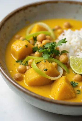 Prebiotikus zöldséges curry póréhagymával tálalva, friss korianderrel