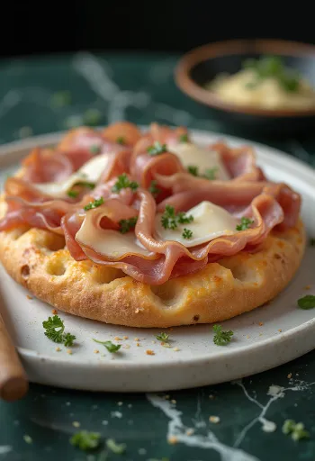 Prosciutto crudo és parmezános focaccia tálalva