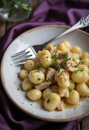 Pulykás gnocchi tálalva