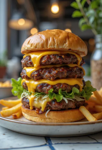 Tripla husis burger tálalva