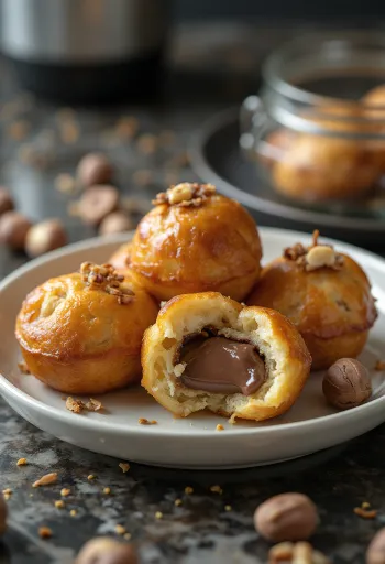 Nutellával töltött æbleskiver aranybarnára sütve, porcukorral megszórva
