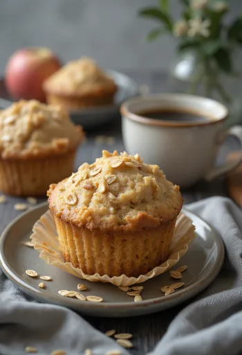 Almás-zabpelyhes muffin tálalva egy tányéron