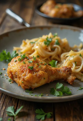 Ayam Penyet sült káposztával, szójaszószos öntettel