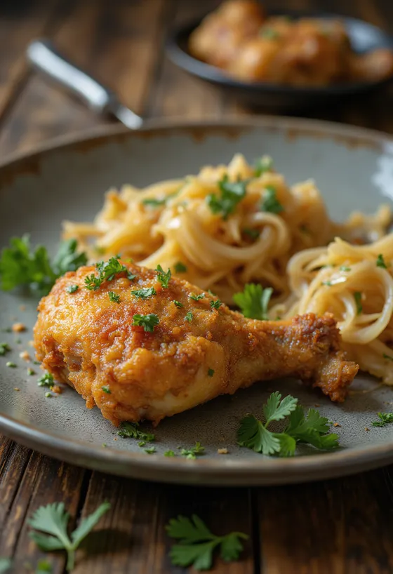 Ayam Penyet sült káposztával, szójaszószos öntettel
