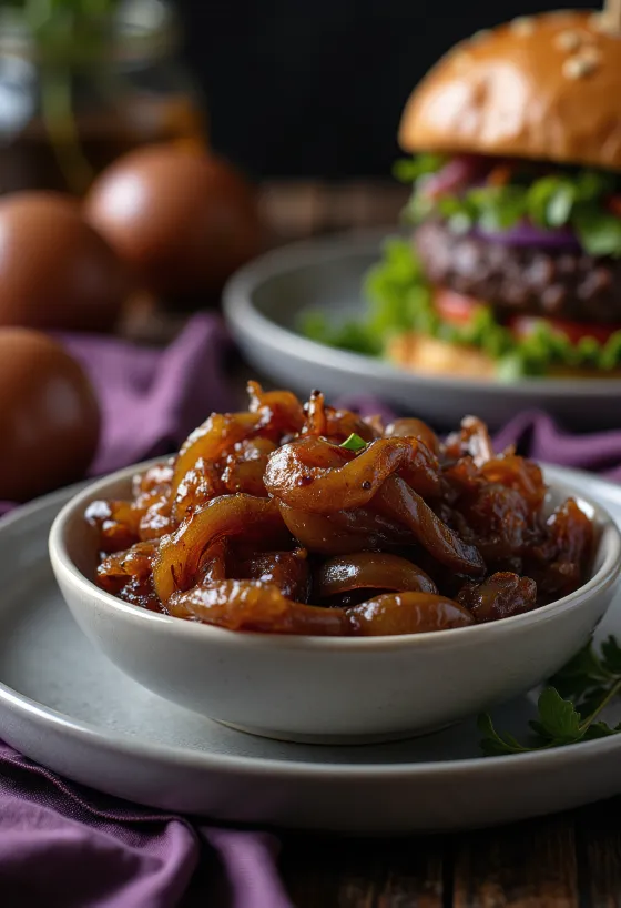 BBQ grillezett karamellizált hagyma tálalva