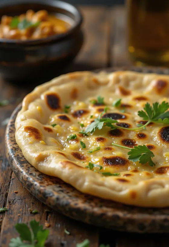 Chapati pancake fűszerekkel és ghível tálalva