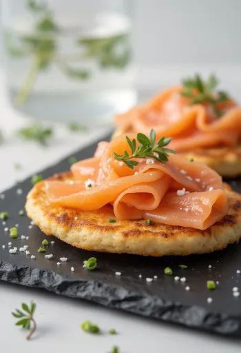 Crumpet füstölt lazaccal aranybarna, puha sütemények