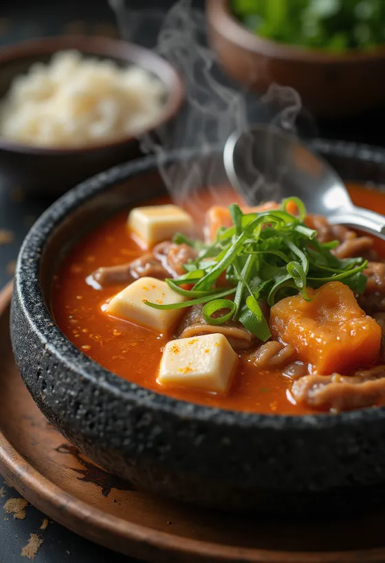 Gochujang jjigae, koreai fűszeres leves tofuval és húsokkal