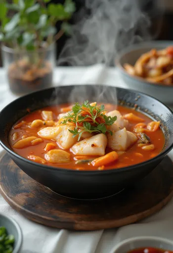 Kkongchi Jjigae, koreai halleves kimchivel és zöldségekkel
