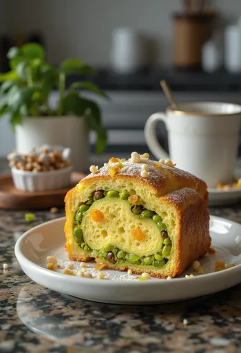 Panettone pisztáciával, frissen sülve és cukorral megszórva