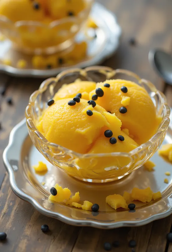 Passiógyümölcs sorbet házi készítésű frissítő desszert