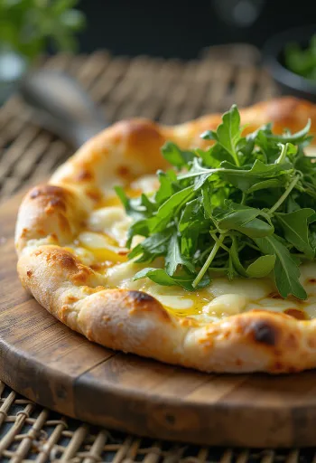 Frissen sült fehér pizza rukkolával