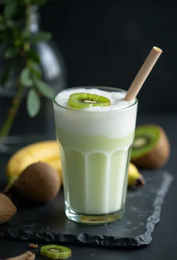 Probiotikus Banán-kiwi kefir, friss és egészséges ital banánnal és kivit tartalmaz