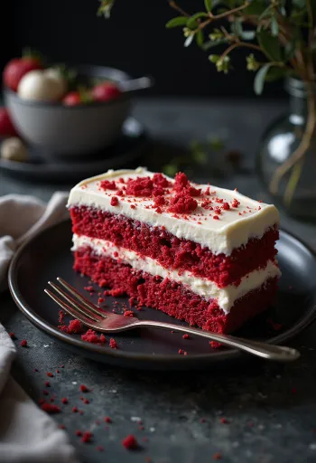 Red velvet torta vegán változat friss gyümölcsökkel