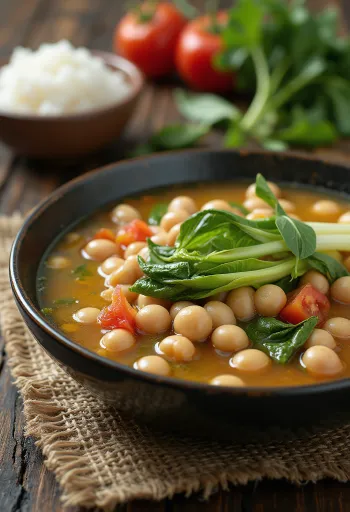Sinigang szójával, zöldségekkel tálalva