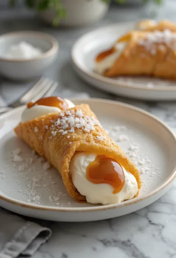 Sós karamellás cannoli tálalva