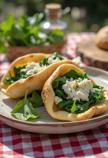 Spenótos-Feta sajtos pita friss zöldségekkel
