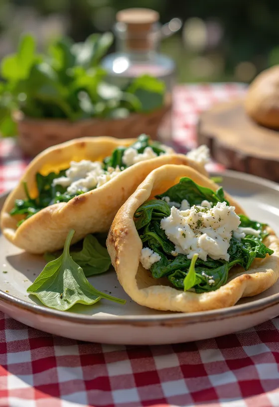 Spenótos-Feta sajtos pita friss zöldségekkel
