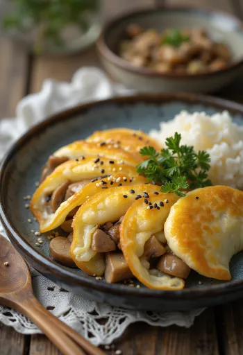 Tamagoyaki gombával, friss gombás omlett szeletek tálalva