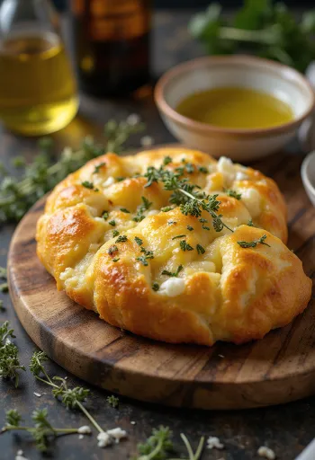 Tiganopsomo feta és graviera sajttal, friss oregánóval díszítve.