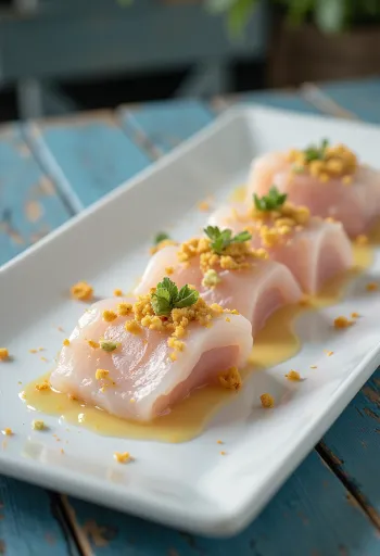 Tiradito nikkei stílusban, friss tonhal lime és korianderrel