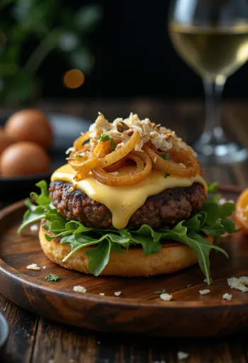 Trüffeles burger tálalva
