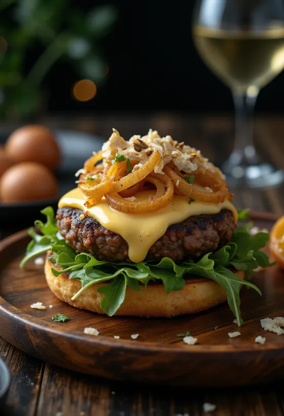 Trüffeles burger tálalva