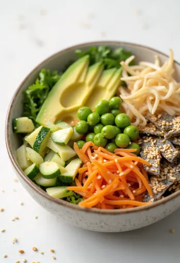 Vegán sushi bowl tálalva