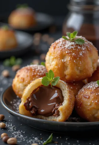 Zeppole Nutellával, frissen tálalva